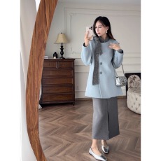 批发2025秋冬季新款高级高贵<b class='q'>韩版</b>小个子大衣蓝色<b class='q'>韩版</b>甜美假两件外套女