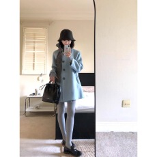 批发蓝色冬季新款显瘦气质小个子外穿大衣千金蝴蝶结<b class='q'>中长款</b>毛呢外套女