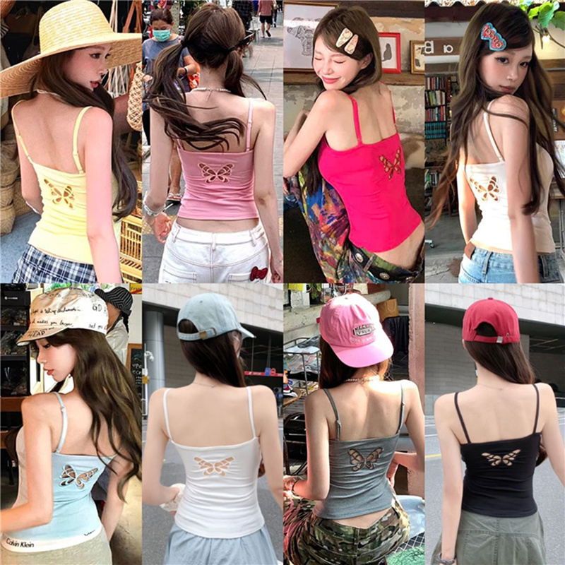 FA33276# 夏季后背蝴蝶镂空小吊带背心女外穿修身带胸垫短款上衣 服裝批發女裝批發服飾貨源