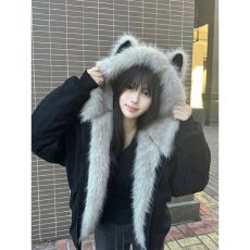 批发已出货 复古猫耳朵外套<b class='q'>男</b>女款冬季加厚毛领连帽棉服情侣装棉衣