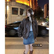 批发已出货 纯色pu皮衣新款2025女<b class='q'>春</b>秋机车服美式外套小众皮夹克上衣