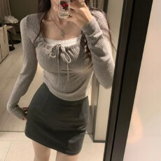 批发已出货 多色绑带纯欲修身甜辣秋冬内搭方领百搭打底衫