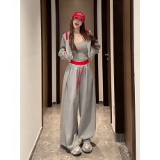 批发已出货 休闲<b class='q'>时尚</b>运动套装女早秋短款卫衣抽绳宽松阔腿裤两件套