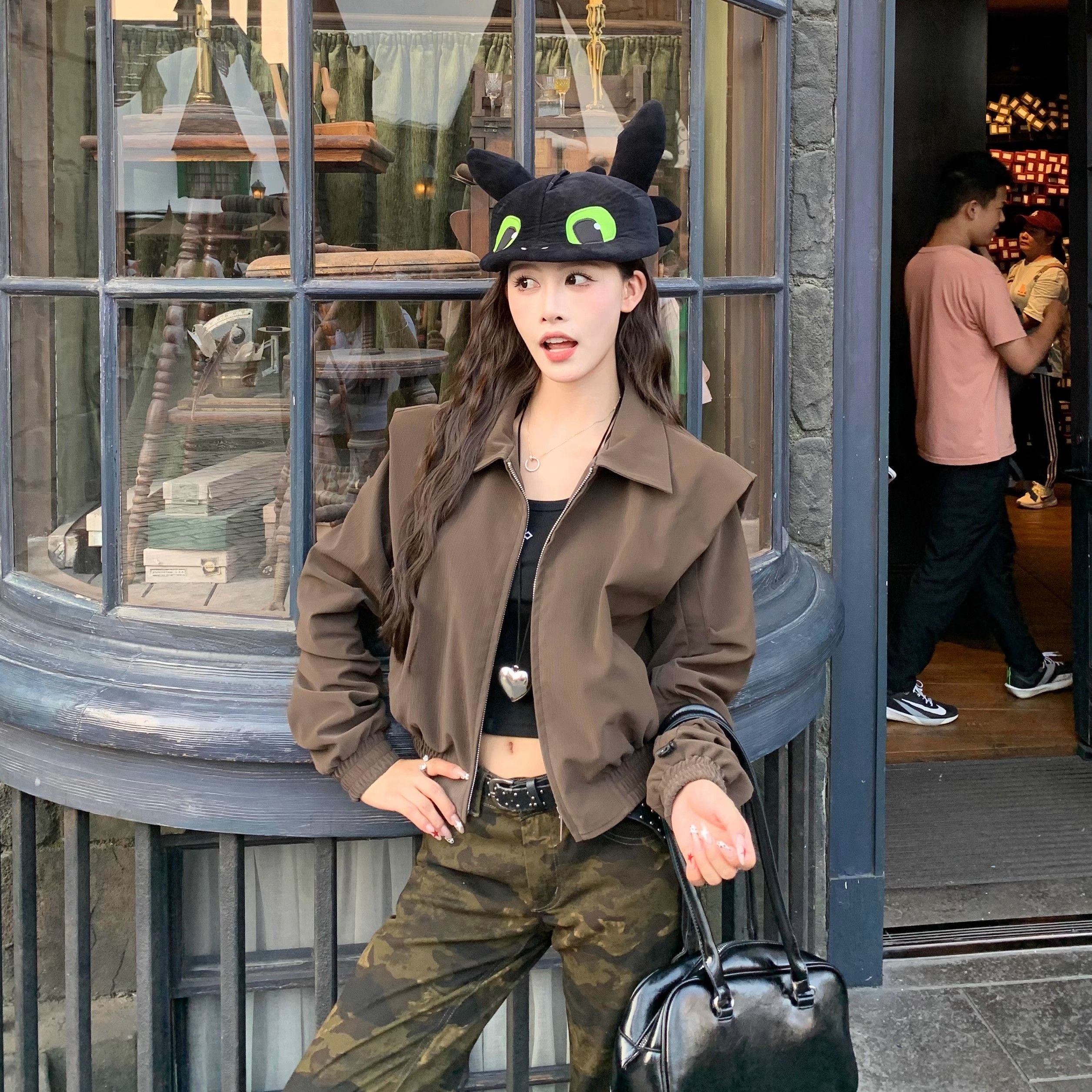 MY14237# 美拉德垫肩皮夹克设计感早秋新款甜酷辣妹短款外套女女裝貨源...