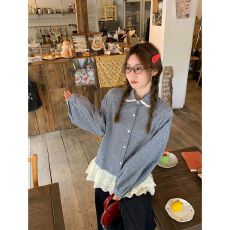 批发已出货 计感花边拼接<b class='q'>格子</b><b class='q'>衬衫女</b>春甜美宽松大码减龄衬衣上衣