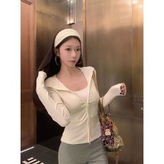 批发已出货 甜辣藏青连帽卫衣外套女秋季新款修身百搭双拉链长袖上衣