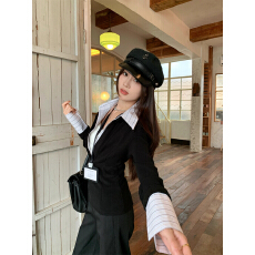 批发已出货 <b class='q'>假两件</b>拼接翻领长袖<b class='q'>针织衫</b>女春秋收腰修身显瘦