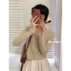 批发已出货 早秋新款坑<b class='q'>条纹</b>针织<b class='q'>开衫</b>女修身短款毛衣裙子吊带外搭上衣