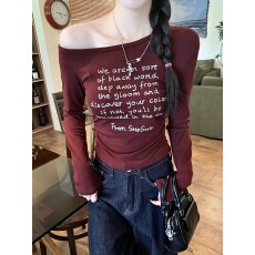 批发已出货  随心裁<b class='q'>莫代尔</b>260克1*1 斜肩一字领字母印花内搭上衣女