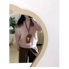批发已出货 韩系圆领宽松麻花粉色毛衣女2025秋<b class='q'>冬</b>季高级感针织上衣