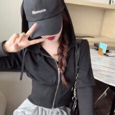 批发已出货  鱼鳞新款拉链开衫长袖短款连帽<b class='q'>运动</b>休闲卫衣短款外套女