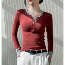批发已出货 修身显瘦打底衫女长袖T恤春秋上衣2025新款秋季红色<b class='q'>小衫</b>