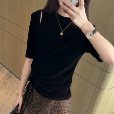 批发已出货 黑色金丝绒上衣女2025早秋新款爆款高级感洋气<b class='q'>中袖</b>打底衫