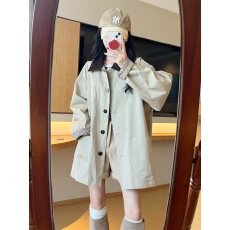 批发已出货 新款秋季小个子中长款<b class='q'>风衣</b>休闲高级感女撞色宽松外套