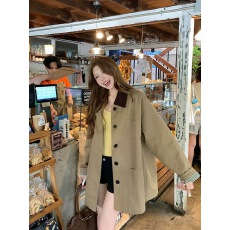 批发已出货 新款秋季小个子中长款<b class='q'>风衣</b>休闲高级感女撞色宽松外套