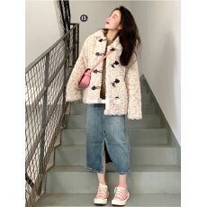 已出货 冬季加厚仿兔毛小香风外套女韩系羊羔毛牛角扣毛毛上衣