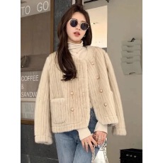 批发已出货 外套女冬季显瘦小香风短款大衣宽松皮毛一体加厚仿水貂绒