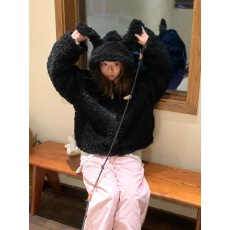 批发已出货 兔耳朵仿羊羔毛外套女短款修身环保毛棉服上衣学院风