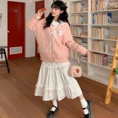 批发已出货 秋冬新款小个子甜美针织开衫毛衣<b class='q'>蕾丝</b>蝴蝶结宽松外套上衣