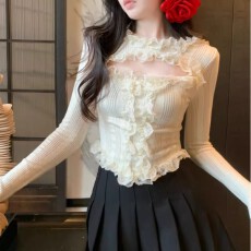 批发已出货 纯欲风甜美木耳边洋气<b class='q'>短</b>针织衫女设计感性感镂空紧身上衣