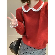 批发已出货 纯欲风娃娃领<b class='q'>蕾丝</b>打底毛衣女秋冬季洋气内搭针织衫上衣