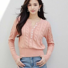 批发已出货 2025秋冬法式温柔气质纽扣半开胸坑条显瘦百搭针织长袖<b class='q'>女</b>