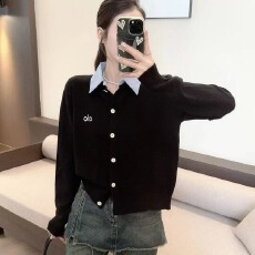 批发已出货 韩系撞色条纹衬衫领拼接长袖<b class='q'>针织衫</b>女<b class='q'>假两件</b>秋季开衫上衣