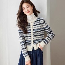 批发已出货 复古提花条纹针织开衫<b class='q'>女</b>2025新款秋冬季外搭<b class='q'>毛衣</b>短外套