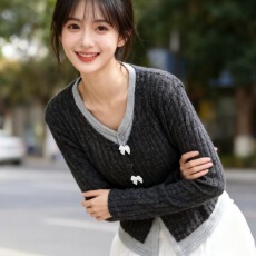 批发已出货 设计感V领<b class='q'>针织衫</b>秋冬韩版蝴蝶结<b class='q'>假两件</b>显瘦百搭针织上衣女