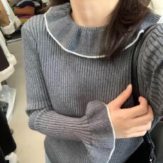 批发已出货 安迪绒韩系<b class='q'>荷叶边</b>针织<b class='q'>毛衣</b>女冬季新款修身温柔打底衫上衣