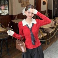 已出货 安迪绒Polo领假两件针织衫女冬季衣内搭修身短款长袖上衣