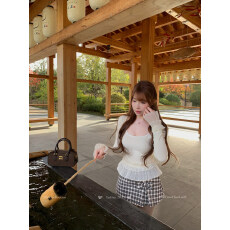 批发已出货 人棉磨毛拼接<b class='q'>荷叶边</b>长袖打底T恤女秋冬内搭修身上衣