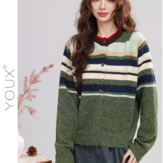 批发已出货 针织质量+长袖条纹毛衣女新款宽松显瘦休闲针织开衫上衣