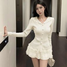 批发已出货 <b class='q'>包</b><b class='q'>芯</b>纱2026春季新款甜美蕾<b class='q'>丝</b>花边翻领针织衫女打底衫上衣