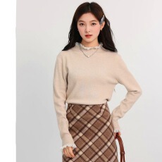 批发已出货 <b class='q'>包</b><b class='q'>芯</b>纱辣妹蕾<b class='q'>丝</b>立领正肩内搭长袖女秋季修身针织打底上衣