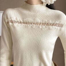 批发已出货 <b class='q'>包</b><b class='q'>芯</b>纱法式温柔风蕾<b class='q'>丝</b>花边针织衫长袖修身打底衫外穿毛衣