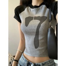 批发已出货 罗纹 美式复古撞色夏季修身显瘦短款上衣