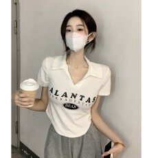 已出货 纯棉 32支拉架 v领不规则短袖夏季辣妹纯欲