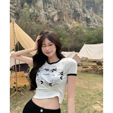 批发已出货 罗纹 春夏新款白色修身<b class='q'>欧美</b>短袖上衣露脐