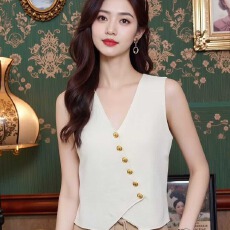 批发已出货 2026春季新款韩系个性款斜扣百搭针织不规则下摆背心开衫