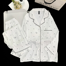 批发2025年秋春季开衫冰雪丝带胸垫女士<b class='q'>睡衣</b>卡通简约休闲高质量家居服