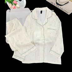 批发2025年秋春季开衫冰雪丝带胸垫女士<b class='q'>睡衣</b>卡通简约休闲高质量家居服