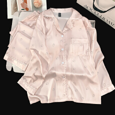 批发2025年秋春季开衫冰雪丝带胸垫女士<b class='q'>睡衣</b>卡通简约休闲高质量家居服