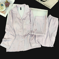 批发2025年秋春季开衫冰雪丝带胸垫女士<b class='q'>睡衣</b>卡通简约休闲高质量家居服