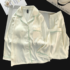 批发2025年秋春季开衫冰雪丝带胸垫女士<b class='q'>睡衣</b>卡通简约休闲高质量家居服