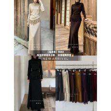 批发时尚不规则流苏下摆慵懒风长袖针织衣+中长款半身裙套装