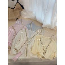 批发法式甜美风V领薄款针织<b class='q'>小开</b><b class='q'>衫</b>女新款设计感短款外搭罩<b class='q'>衫</b>