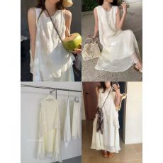 批发2026新款温柔风小众<b class='q'>中长款</b>立体花朵拼接假两件连衣裙