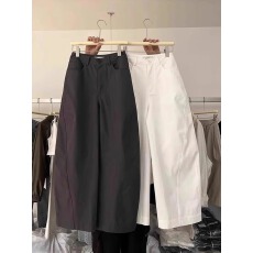 批发白色阔腿休闲裤女夏季新款大码高级感<b class='q'>胖</b>mm<b class='q'>梨</b>型遮胯显瘦高腰弯刀裤