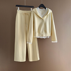 批发休闲运动套装<b class='q'>女</b>秋季新款修身短款卫衣内搭<b class='q'>蕾丝</b>背心阔腿长裤三件套